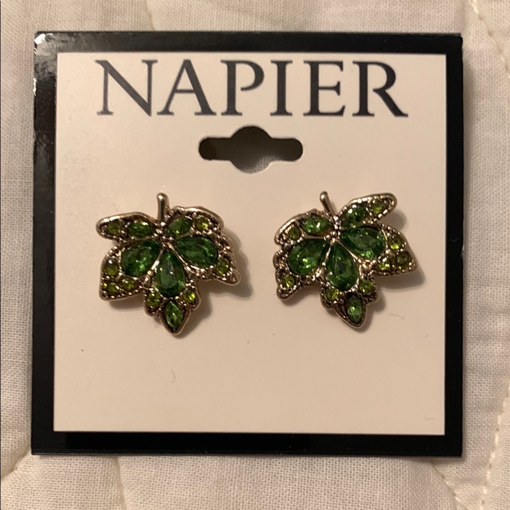 Napier Green Maple Leaf Earrings with Gold-Toned Detailing
